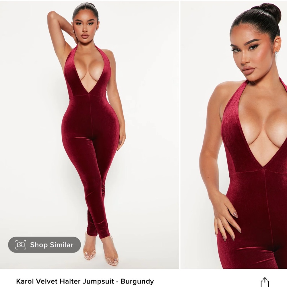 Karol velvet halter jumpsuit burgundy